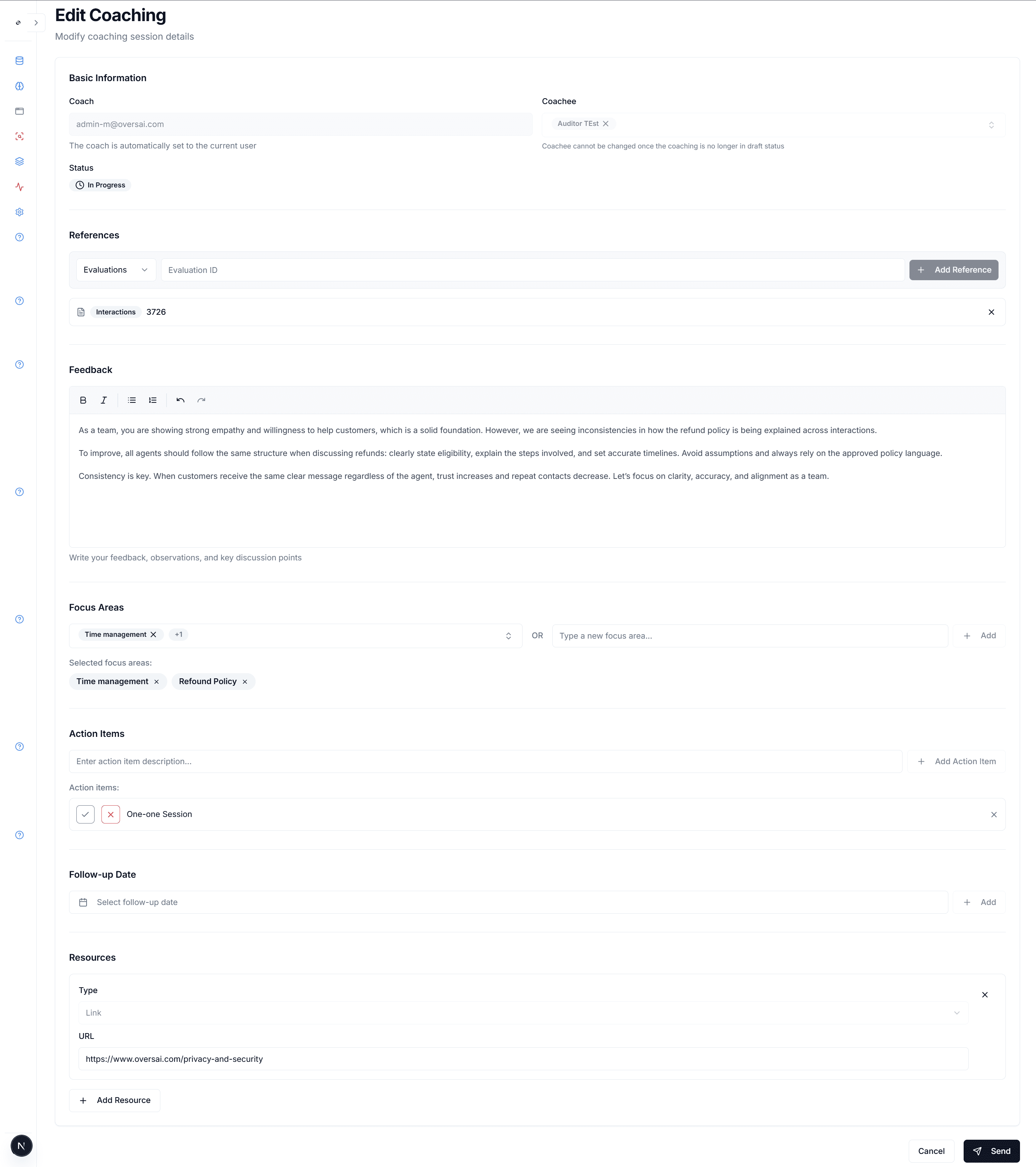 Oversai Coaching Plan - Create and manage personalized coaching plans