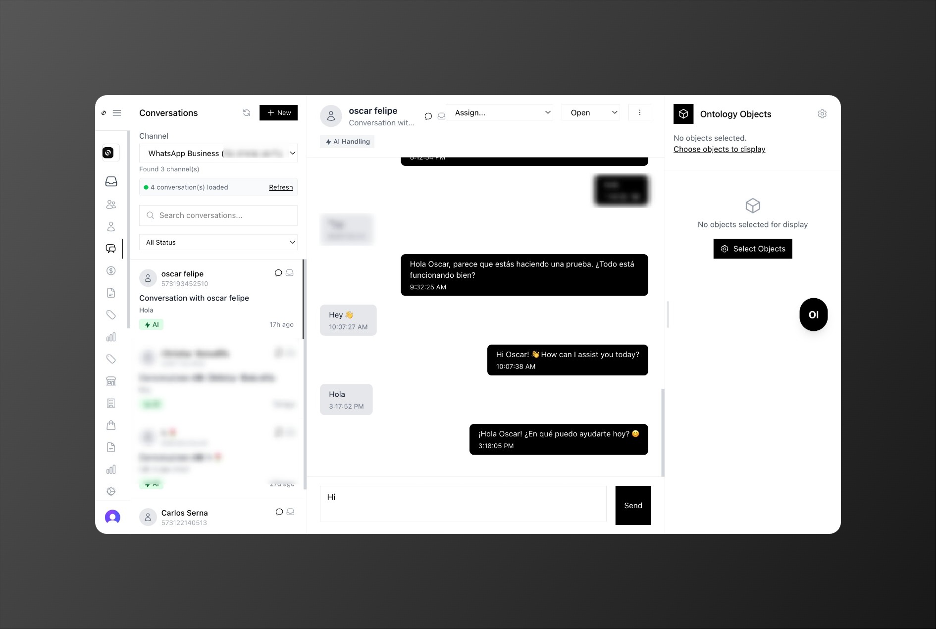 Oversai Omnichannel Platform Interface